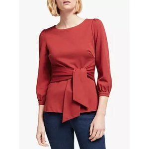 Boden Womens Josephine Ponte Tie Front 3/4 Sleeve Top In Conker Size 14 MSRP $90